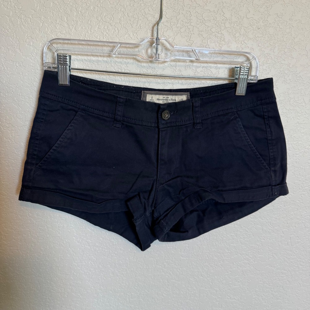 Y2K Low Rise Preppy Abercrombie & Fitch Chino Shorts Size 0 Navy Blue